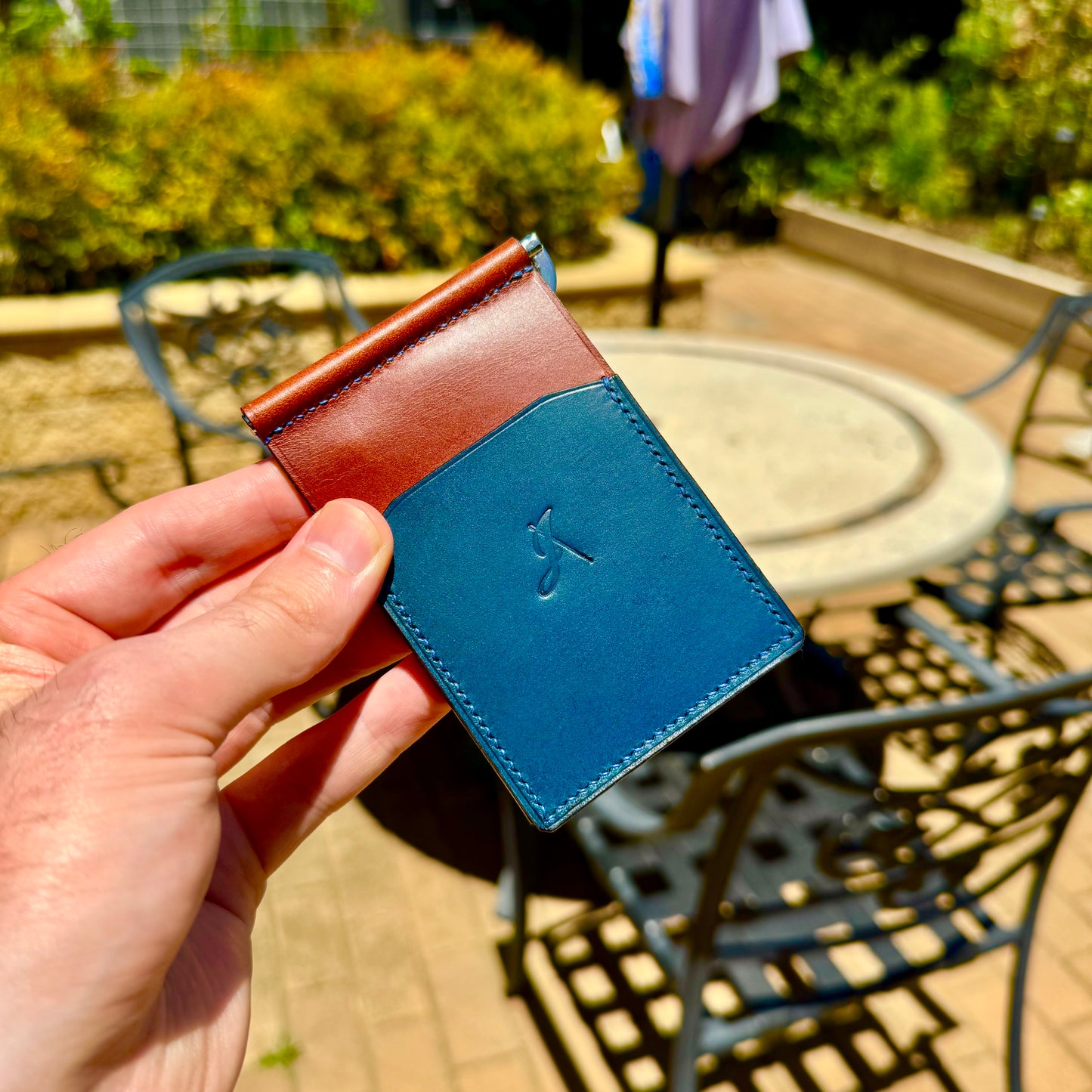 Florence Money Clip - Blue and Chestnut